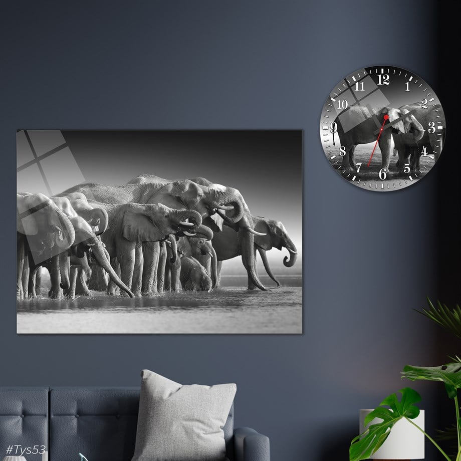 Tempered Glasss Wall Arts Art-Themed Set with Round Clock