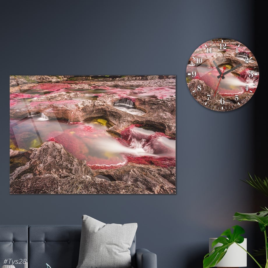 Tempered Glasss Wall Arts Art-Themed Set with Round Clock