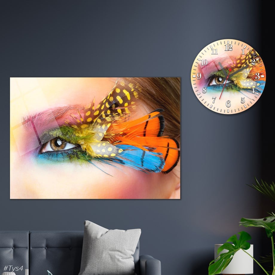 Tempered Glasss Wall Arts Art-Themed Set with Round Clock