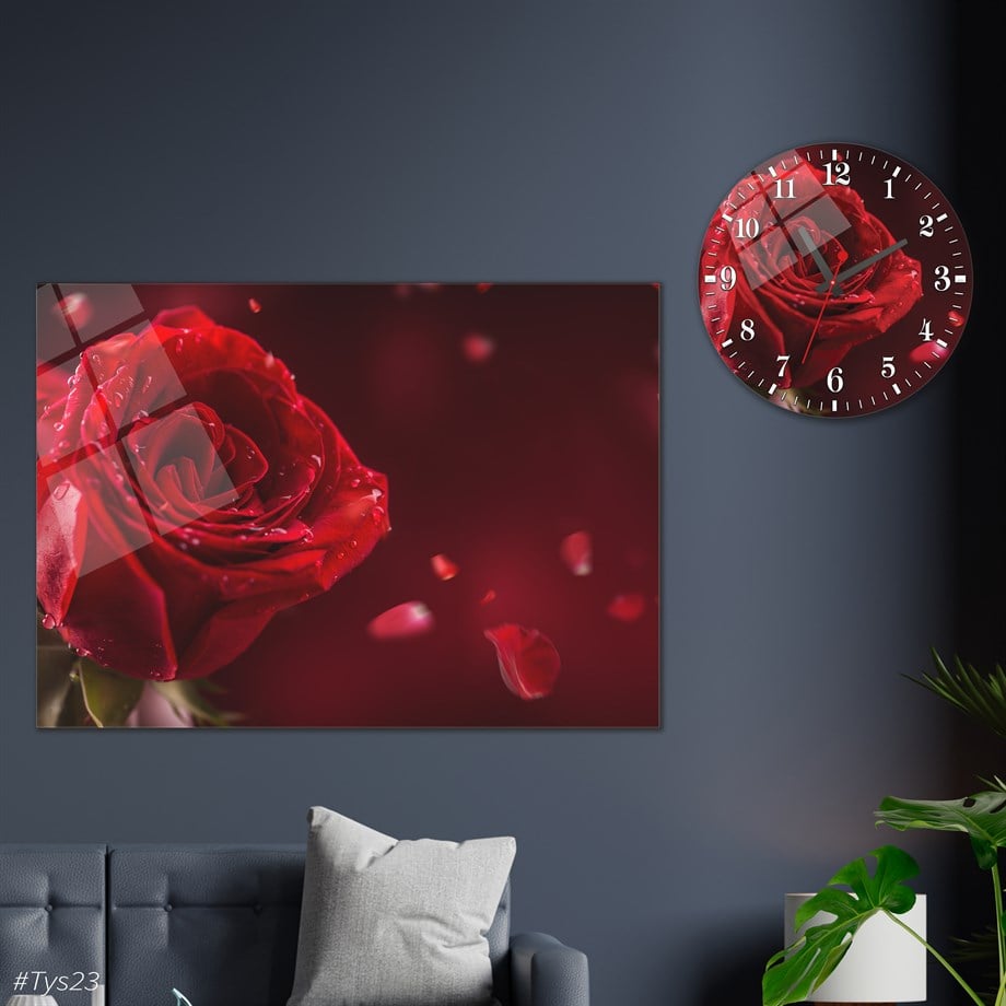 Tempered Glasss Wall Arts Art-Themed Set with Round Clock