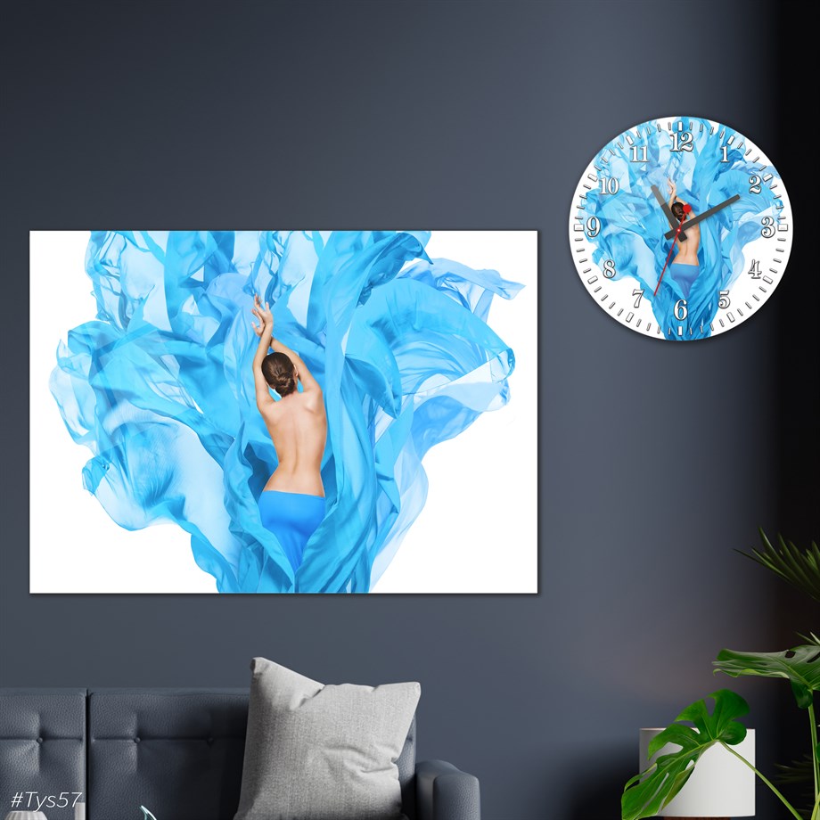 Tempered Glasss Wall Arts Art-Themed Set with Round Clock