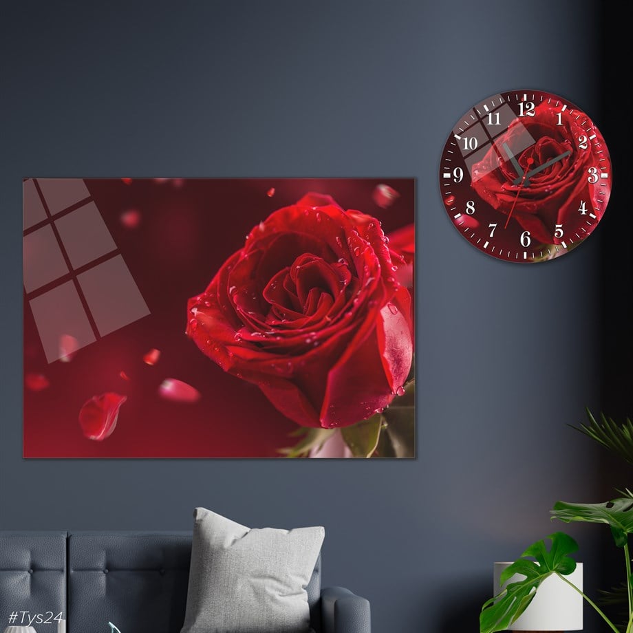 Tempered Glasss Wall Arts Art-Themed Set with Round Clock