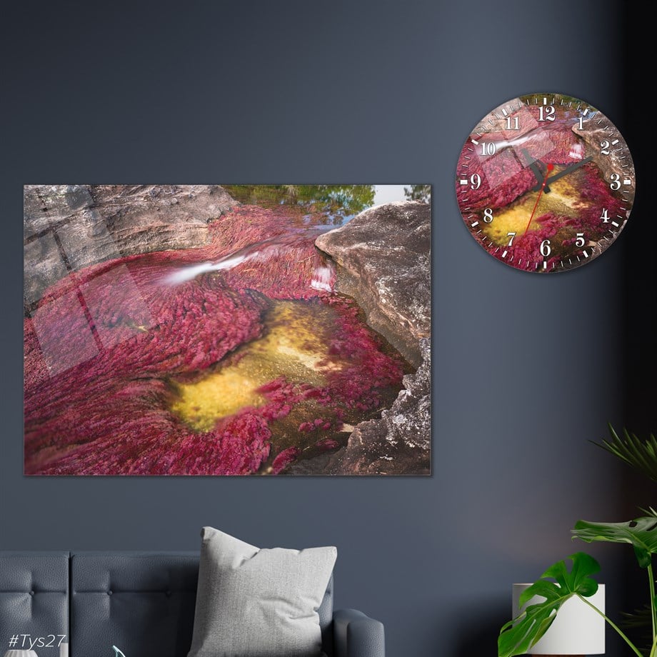 Tempered Glasss Wall Arts Art-Themed Set with Round Clock