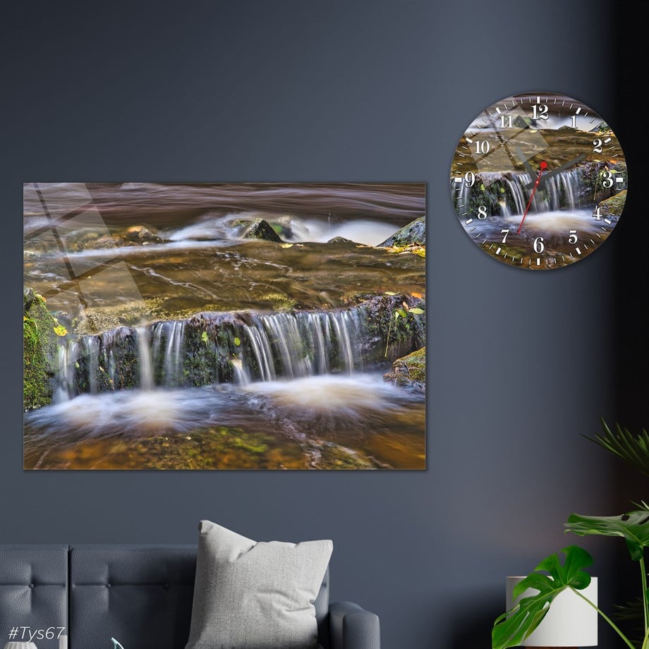 Tempered Glasss Wall Arts Art-Themed Set with Round Clock
