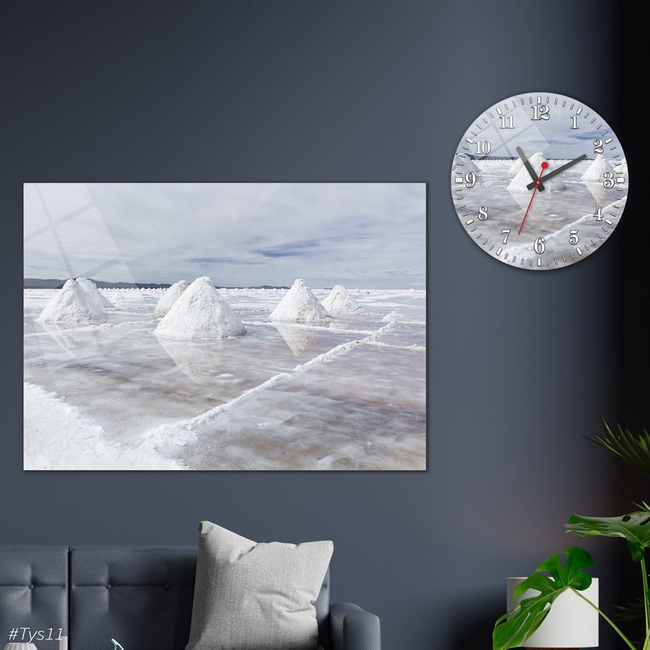Tempered Glasss Wall Arts Art-Themed Set with Round Clock