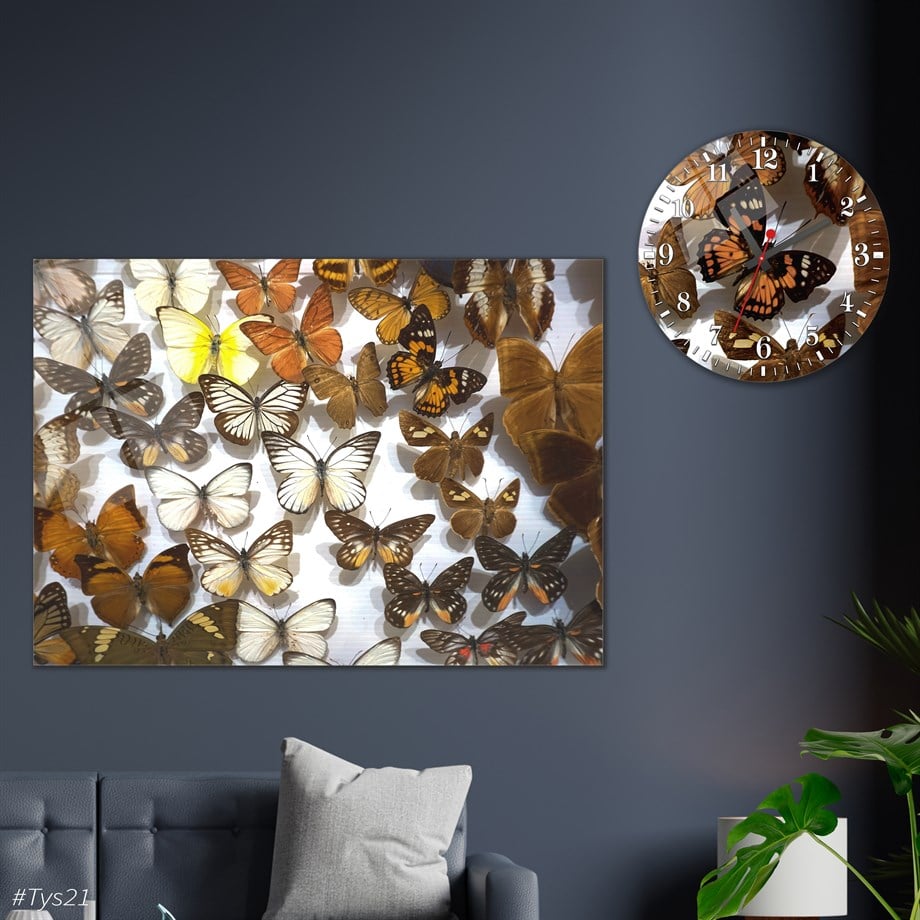 Tempered Glasss Wall Arts Art-Themed Set with Round Clock
