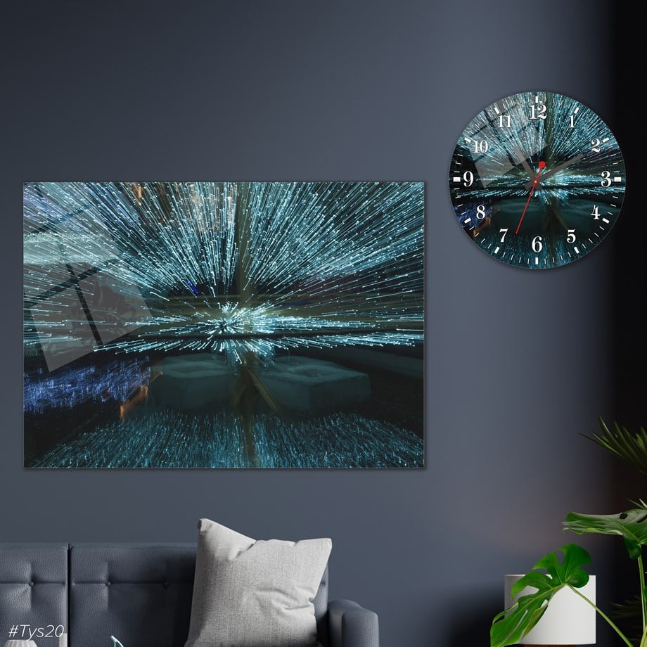 Tempered Glasss Wall Arts Art-Themed Set with Round Clock
