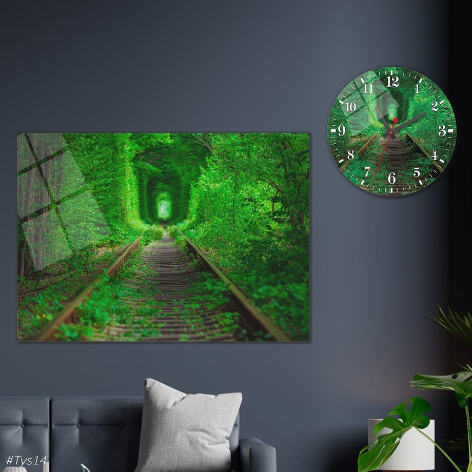 Tempered Glasss Wall Arts Art-Themed Set with Round Clock