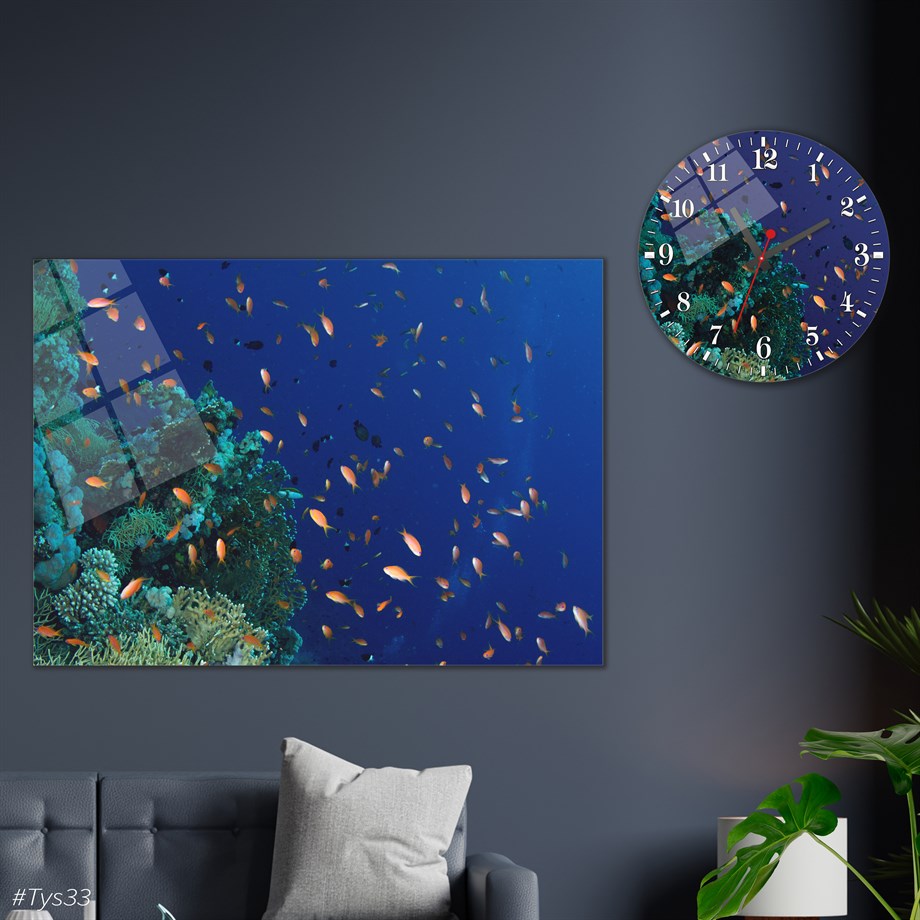 Tableau  en verre et horloge ronde en verre