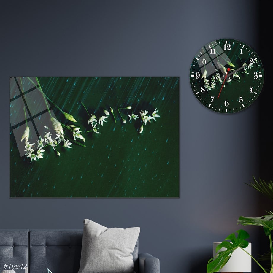 Tempered Glasss Wall Arts Art-Themed Set with Round Clock