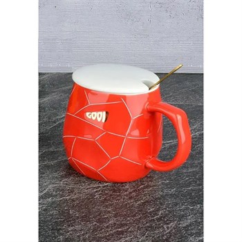 Tohana Porselen Kapaklı Kupa Desenli Kırmızı | Pembisden.com