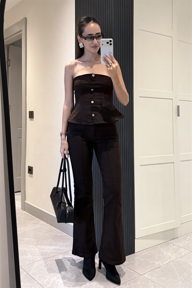 Acı Kahve Korse Takım - Kadın Takım Modelleri - Nazliye Moda | Kadın Giyim Modası