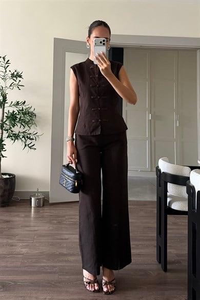 Acı Kahve Napolyon Yelek Takım - Kadın Takım Modelleri - Nazliye Moda | Kadın Giyim Modası