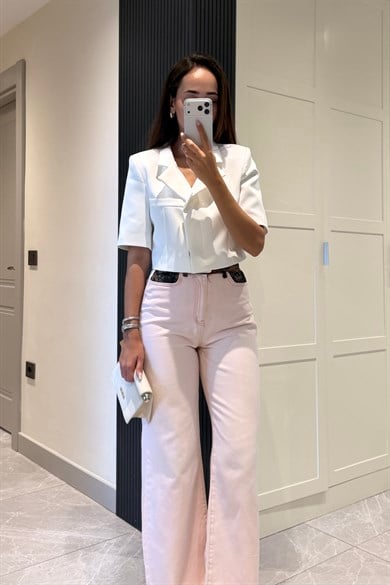 Beyaz Crop Ceket - Kadın Ceket Modelleri - Nazliye Moda | Kadın Giyim Modası