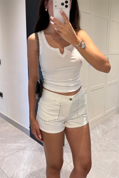 Beyaz Droplu Atlet - Kadın Body & Crop Modelleri - Nazliye Moda | Kadın Giyim Modası