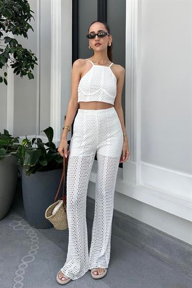 Beyaz File Örgü Takım - Kadın Takım Modelleri - Nazliye Moda - Kadın Giyim Modası