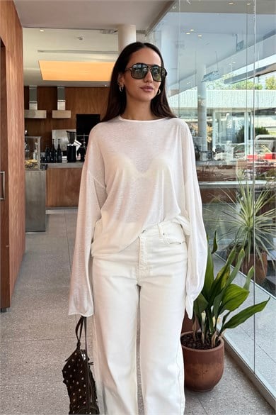 Beyaz Transparan İspanyol Kol Bluz - Kadın Bluz Modelleri - Nazliye Moda | Kadın Giyim Modası