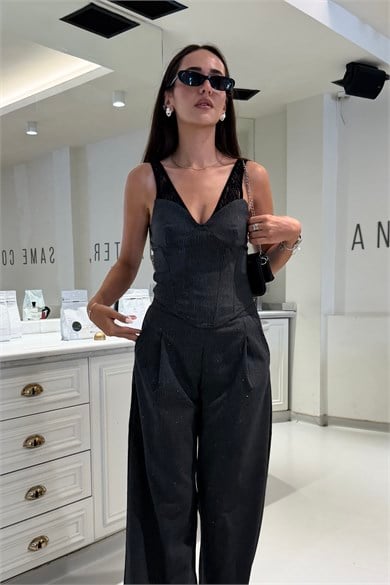 Füme Çizgili Taşlı Büstiyer - Kadın Bluz Modelleri - Nazliye Moda | Kadın Giyim Modası