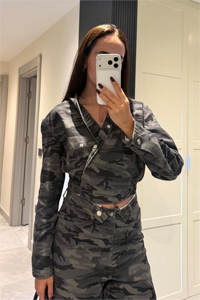 Haki Kamuflaj Bomber Ceket  - Kadın Ceket Modelleri - Nazliye Moda | Kadın Giyim Modası