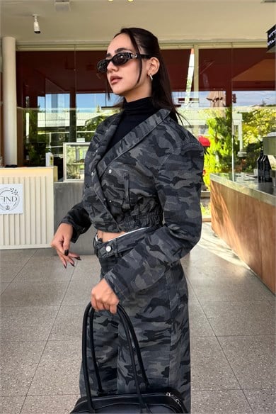 Haki Kamuflaj Bomber Ceket  - Kadın Ceket Modelleri - Nazliye Moda | Kadın Giyim Modası