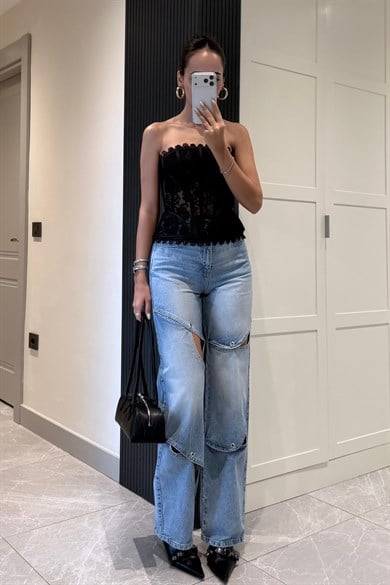 Kanca Detaylı Tasarım Jean - Kadın Jean Modelleri - Nazliye Moda | Kadın Giyim Modası