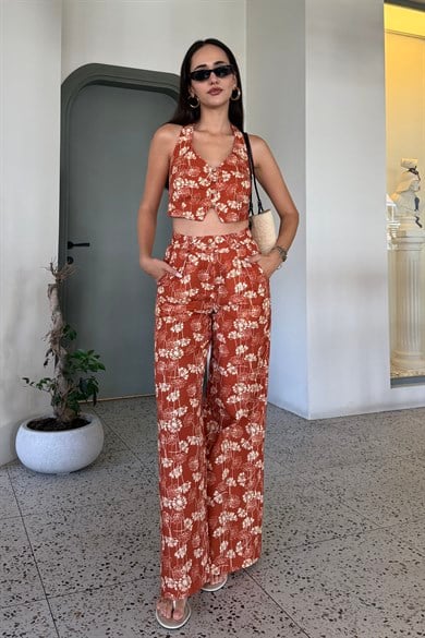 Kiremit Desenli İkili Takım - Kadın Takım Modelleri - Nazliye Moda | Kadın Giyim Modası