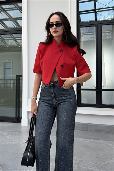 Kırmızı Crop Ceket - Kadın Ceket Modelleri - Nazliye Moda | Kadın Giyim Modası