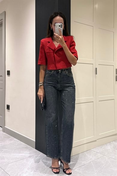 Kırmızı Crop Ceket - Kadın Ceket Modelleri - Nazliye Moda | Kadın Giyim Modası