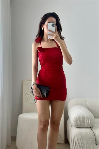 Kırmızı Mini Elbise - Kadın Elbise Modelleri - Nazliye Moda - Kadın Giyim Modası