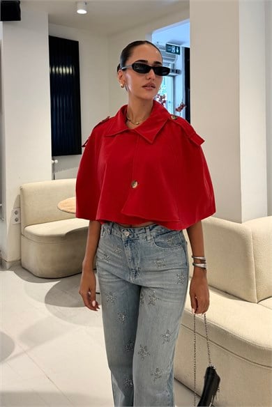 Kırmızı Pelerin Trençkot - Kadın Ceket Modelleri - Nazliye Moda | Kadın Giyim Modası