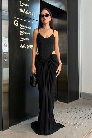 Korse Drape Detay Elbise - Kadın Elbise Modelleri - Nazliye Moda | Kadın Giyim Modası