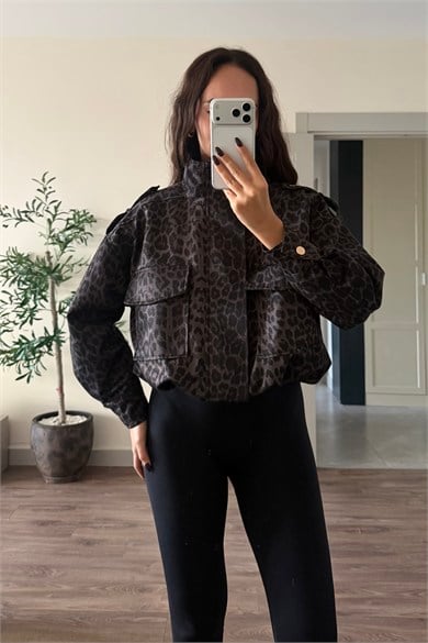 Leopar Dik Yaka Ayarlanabilir Bomber Ceket - Kadın Ceket Modelleri - Nazliye Moda | Kadın Giyim Modası