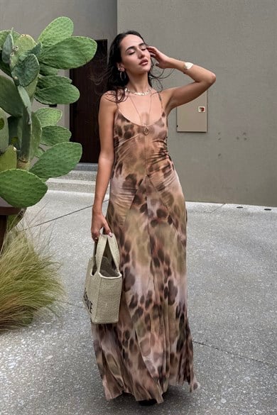 Leopar Uzun Elbise - Kadın Elbise Modelleri - Nazliye Moda | Kadın Giyim Modası