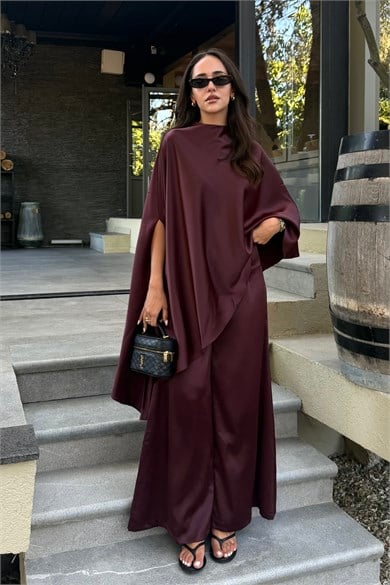 Mürdüm Pelerinli Premium Takım - Kadın Takım Modelleri - Nazliye Moda | Kadın Giyim Modası