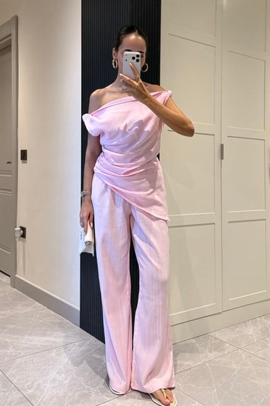 Pembe Premium Keten Takım - Kadın Takım Modelleri - Nazliye Moda | Kadın Giyim Modası