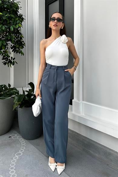 Petrol Yeşili Dökümlü Palazzo Pantolon - Kadın Pantolon Modelleri - Nazliye Moda - Kadın Giyim Modası