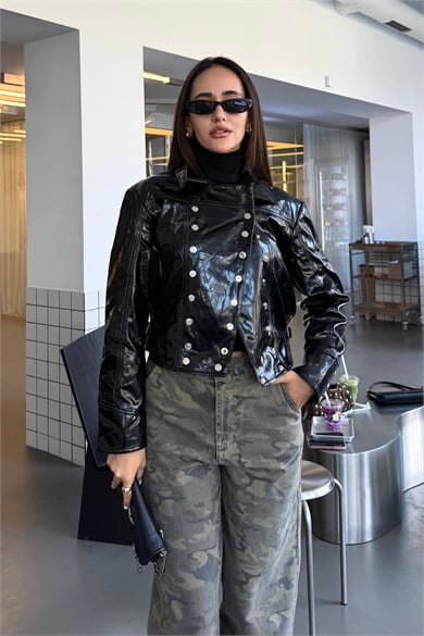 Rugan Çıtçıt Kapama Deri Ceket - Kadın Ceket Modelleri - Nazliye Moda | Kadın Giyim Modası