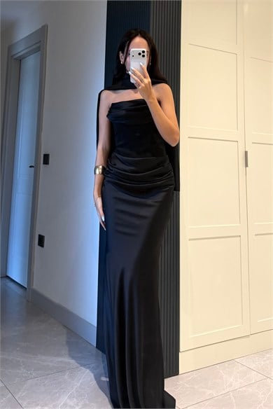 Siyah Straplez Fularlı Korse Elbise - Kadın Elbise Modelleri - Nazliye Moda | Kadın Giyim Modası