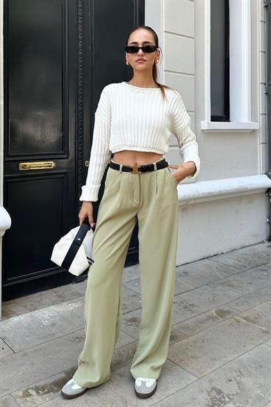 Su Yeşili Dökümlü Palazzo Pantolon - Kadın Pantolon Modelleri - Nazliye Moda | Kadın Giyim Modası