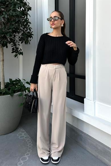 Taş Renk Palazzo Kumaş Pantolon - Kadın Pantolon Modelleri - Nazliye Moda - Kadın Giyim Modası