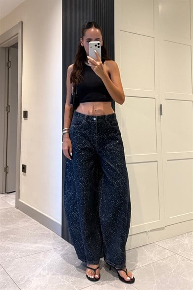 Yıldızlı Sim baskı Barrel Jean - Kadın Takım Modelleri - Nazliye Moda | Kadın Giyim Modası
