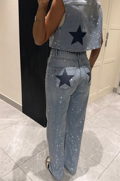 Yıldızlı Taşlı Tasarım Jean - Kadın Jean Modelleri - Nazliye Moda | Kadın Giyim Modası