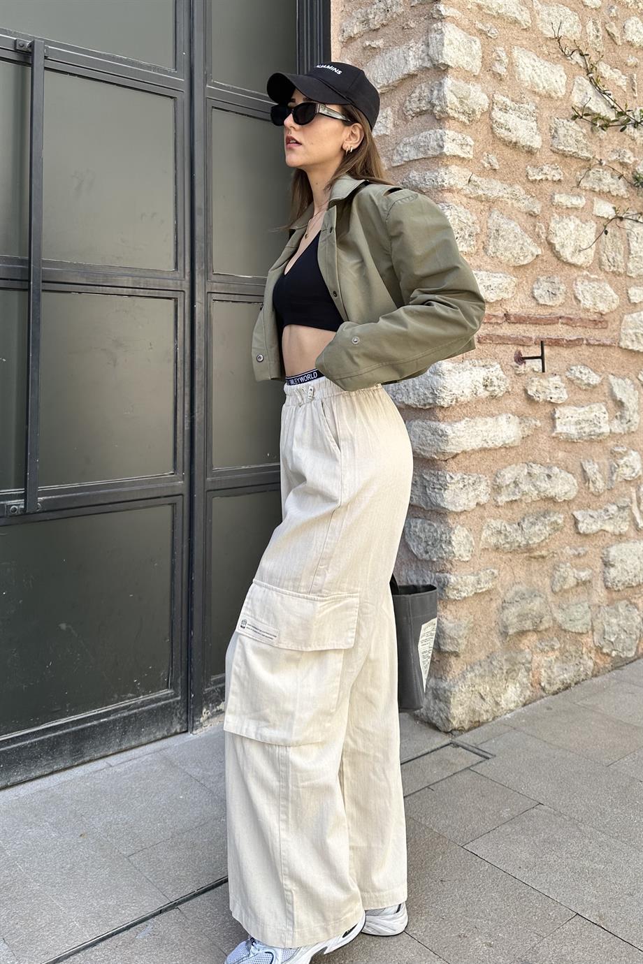 Taş Renk Tasarım Kargo Pantolon - Kadın Pantolon Modelleri - Nazliye Moda |  Kadın Giyim Modası