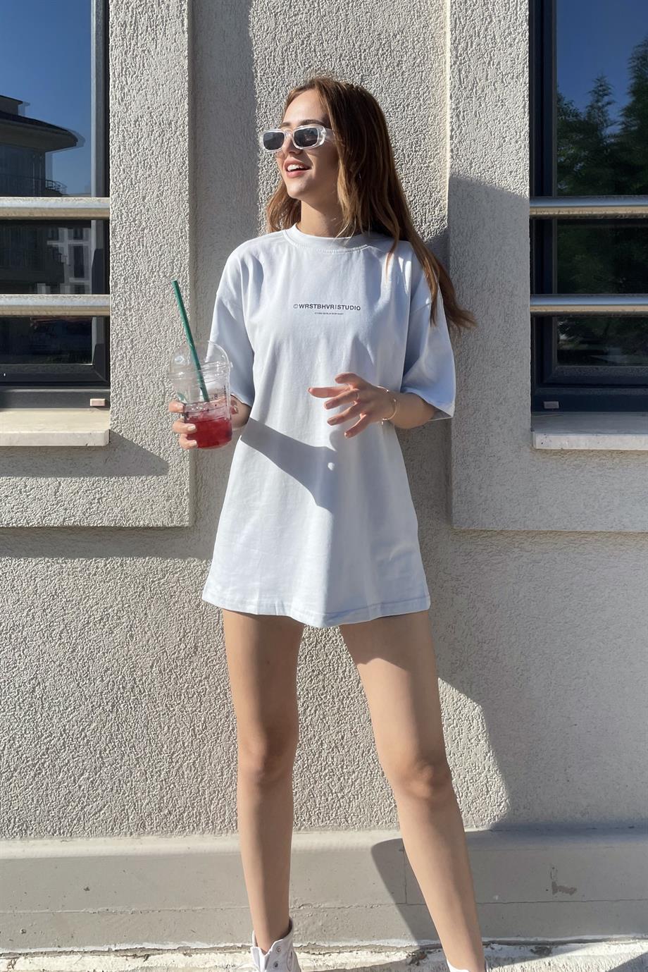 Lila Baskılı Oversize T-Shirt - Kadın T-Shirt Modelleri - Nazliye Moda |  Kadın Giyim Modası