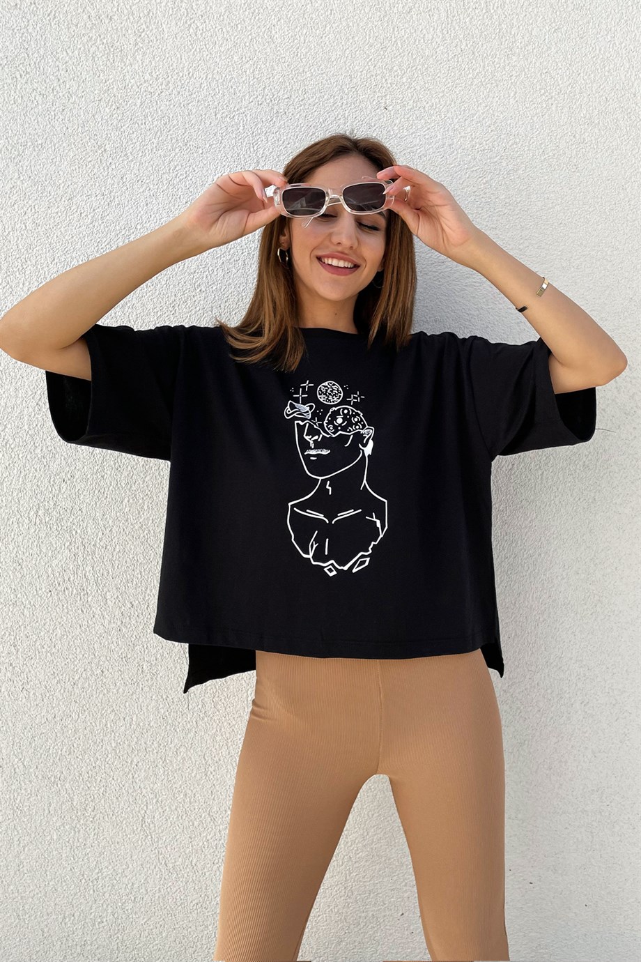 Siyah Baskılı Salaş T-Shirt - Kadın T-Shirt Modelleri - Nazliye Moda | Kadın  Giyim Modası