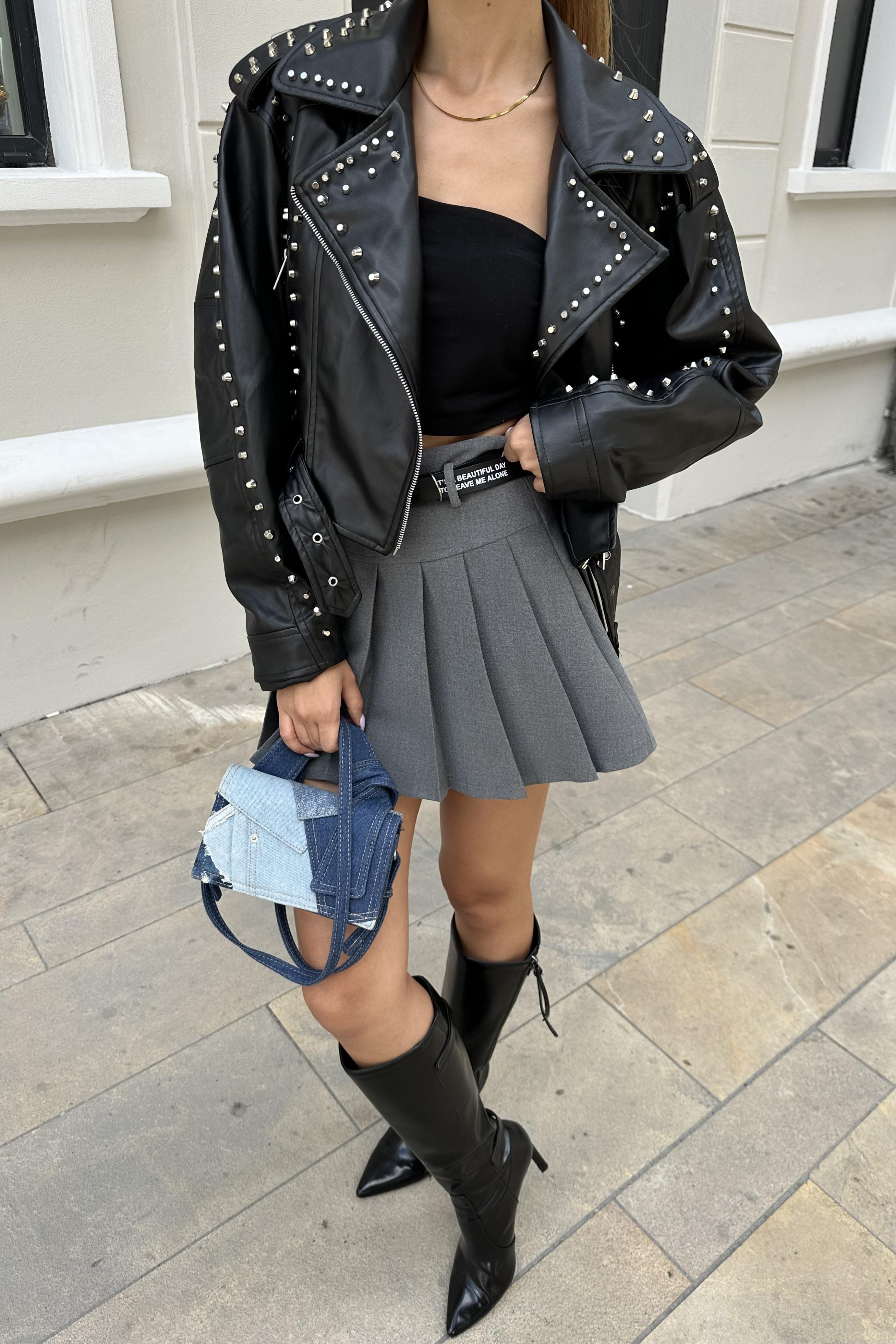 Siyah Zımbalı Motorcu Deri Ceket - Kadın Ceket Modelleri - Nazliye Moda |  Kadın Giyim Modası
