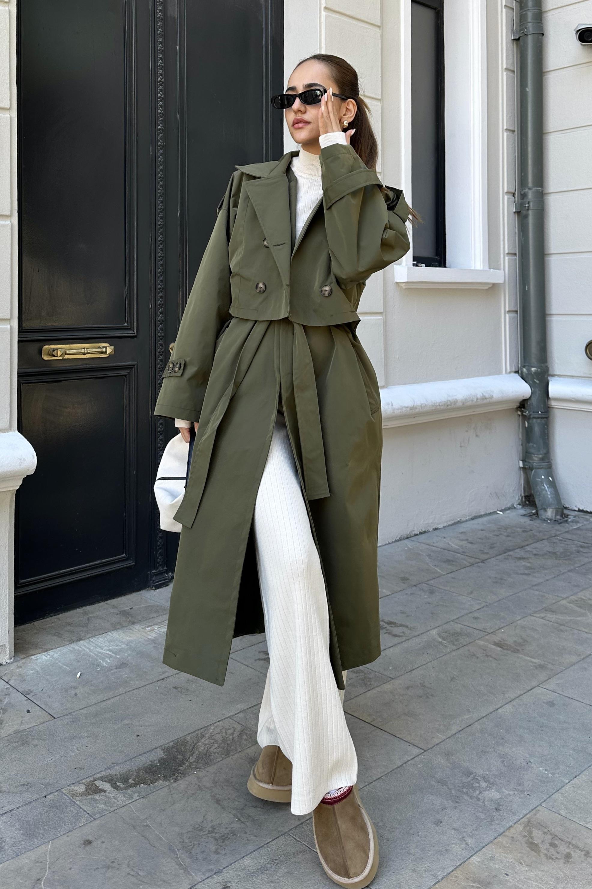 Nazliye Green Design Trench Coat - Women's Trench Coats - Nazliye Moda |  Women Apparel Fashion