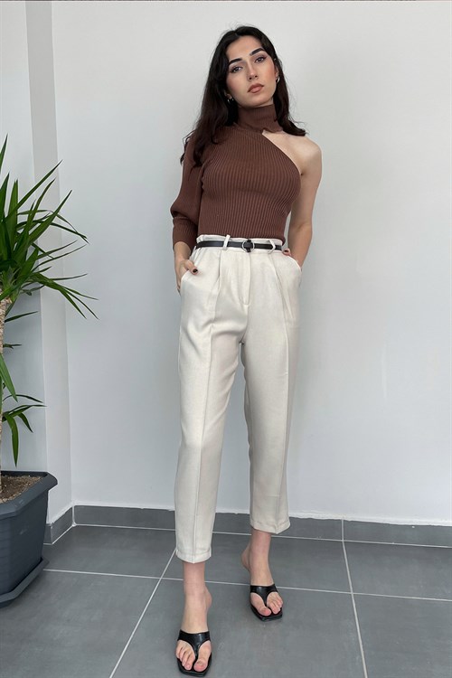 Krem Kemerli Havuç Pantolon - Kadın Pantolon Modelleri - Nazliye Moda |  Kadın Giyim Modası