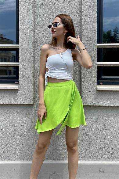 Pistachio Green Satin Mini Skirt Skirts Nazliye Moda Women Apparel Fashion