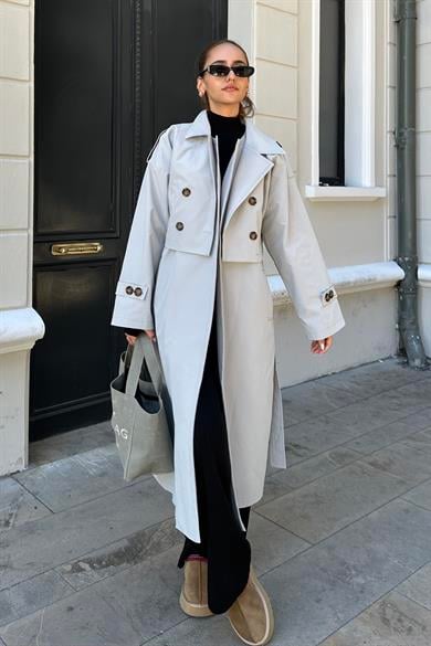 【着丈124cm】Super Long Trench Coat / Gray gri-nazliye-tasarim-trenckot-